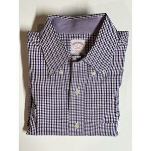 Brooks Brothers Men's Shirt Large 346 Long Sleeve Purple Plaid Button Up Cotton